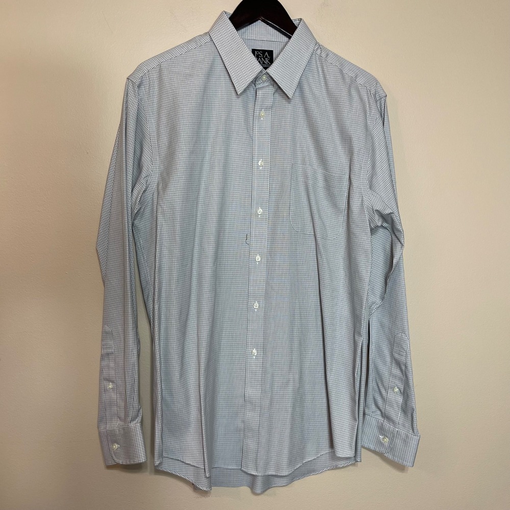 Jos. A. Bank Traveler's Collection Slim Fit Dress Shirt Grey White 16.5 35